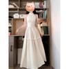 French New High-end Neck Dress Women's Summer Design Sleeveless Pleated Waist Thin Temperament Long Dress