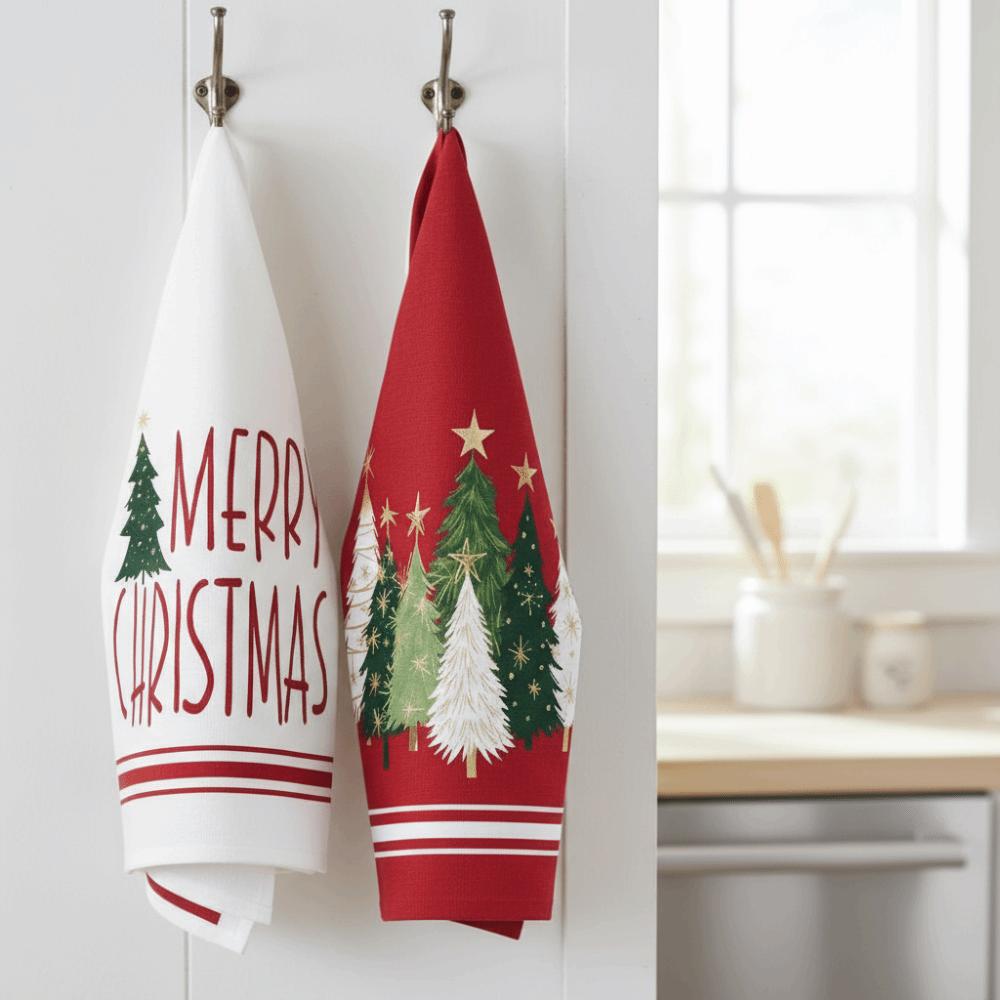 2PCS Star Christmas Tree Pattern Merry Christmas Kitchen Towel Fade-resistant Washable Dish Washing Cloth Water-absorbent