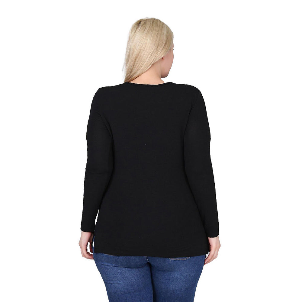 Fierte Bluz Mărimi Mari Dama Rg6800 Guler Rotund Detaliu Pietre Mânecă Lungă Tricot Fin Negru