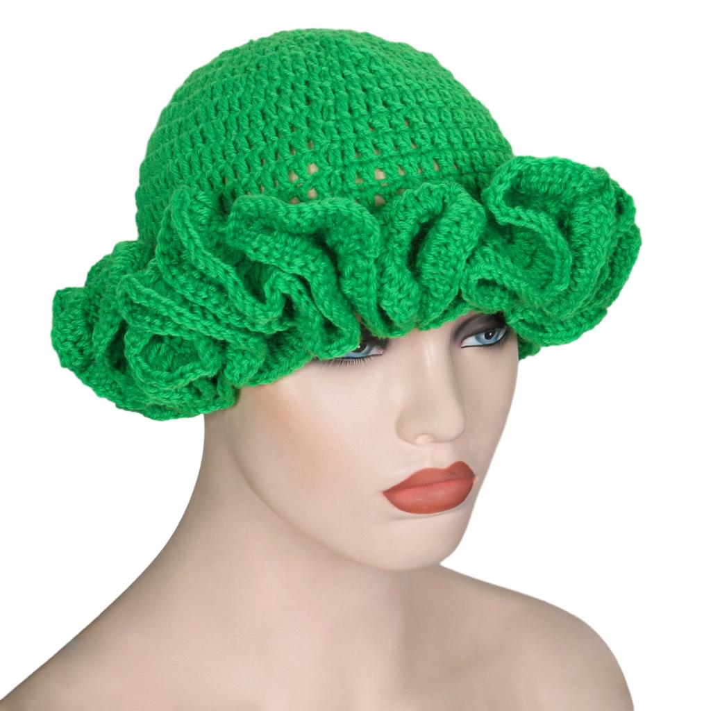 Handmade Crochet Bucket Hat for Woman Teen Outdoor Commute Fisherman Hat Ruffled Brim Winter Windproof Carnival Hat