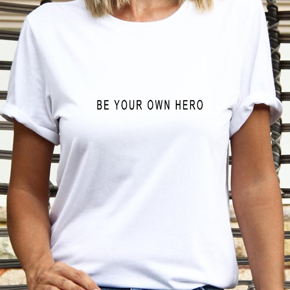 Hero T-Shirt, Be your own hero minimal design statement shirt, positive slogan, Unisex T-Shirt XXXL