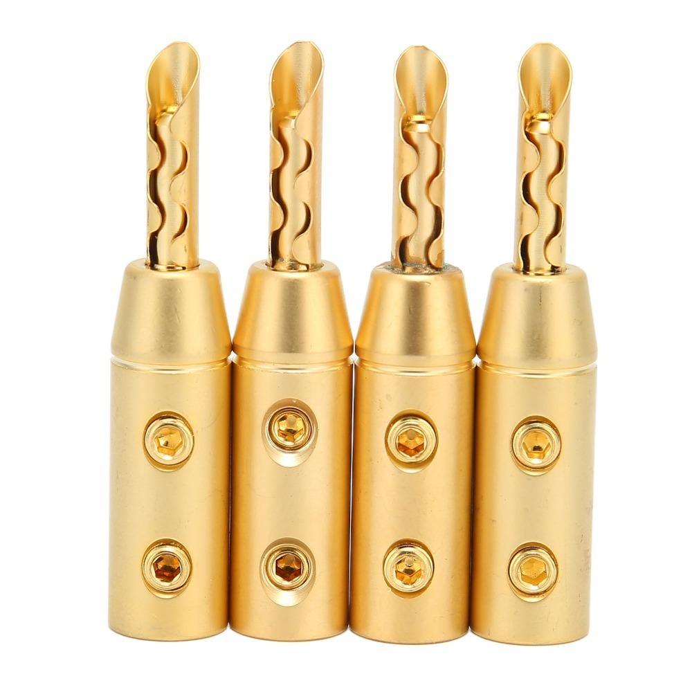 4PCS Gold Plated BFA Banana Plug Double Screw Open Screw Banana Plugs For Sound Systems