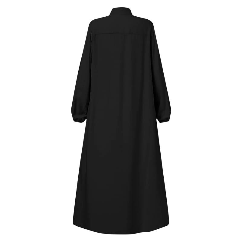 Abaya Ramadan da Donna Oversize con Zip Frontale Abito Musulmano Tasche Collo Alto Abbigliamento Monocolore Ampio