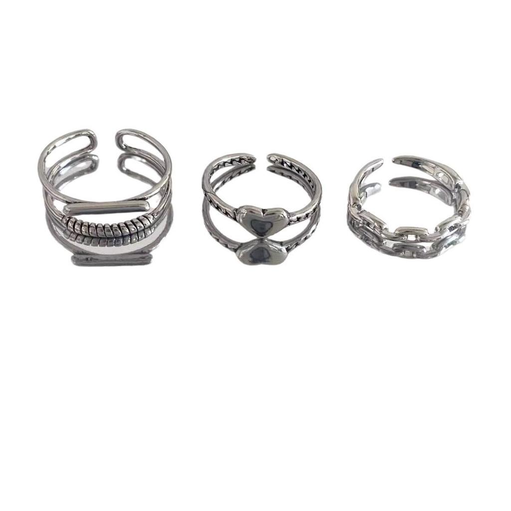 Elegant French Minimalist Heart Chain Ring Set – Personalized, Fashionable, and Versatile Open Three-Piece Design for Women.