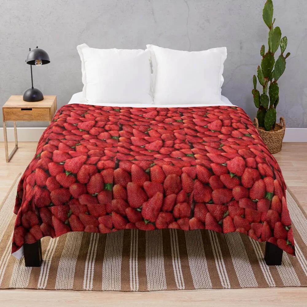 Fresh Strawberry Fruit Flannel Throw Blanket For Sofa Couch Bed Living Room Blanket King Queen Size Super Soft Warm Lightweight