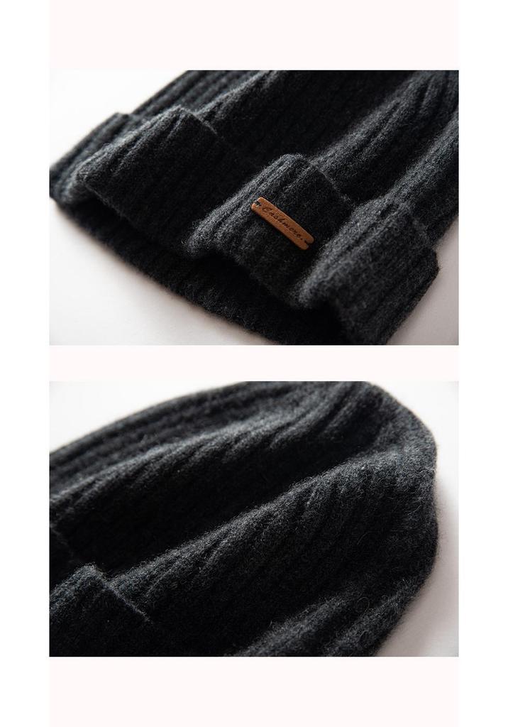 Unisex Thickened Ribbed Knit Cashmere Beanie - Autumn/Winter Style