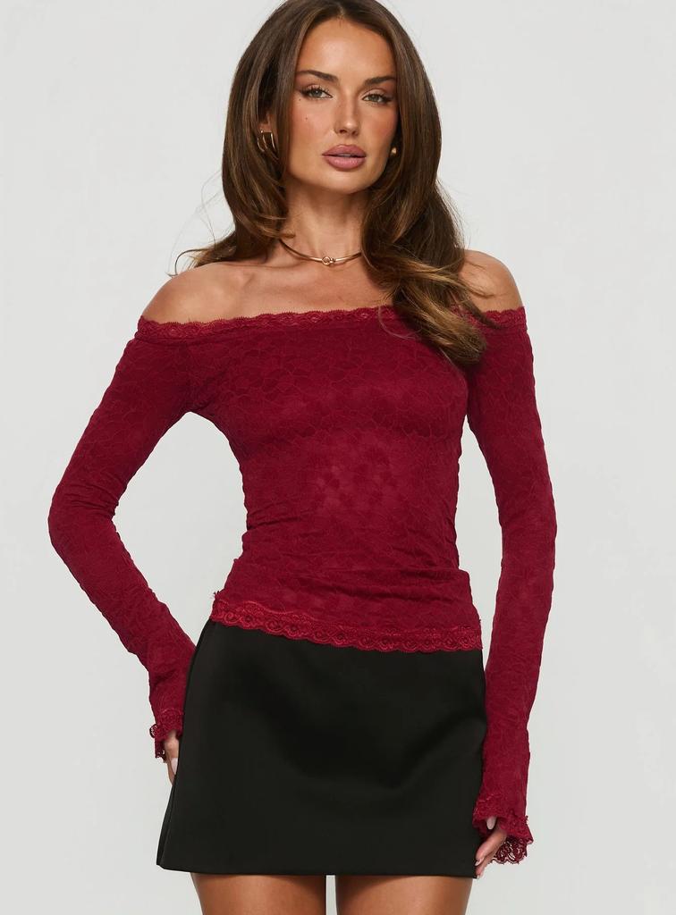 Top a maniche lunghe in pizzo popolare europeo e americano, aderente e leggermente trasparente, corto, sexy stile Spice Girl, monospalla, versatile, da indossare sotto