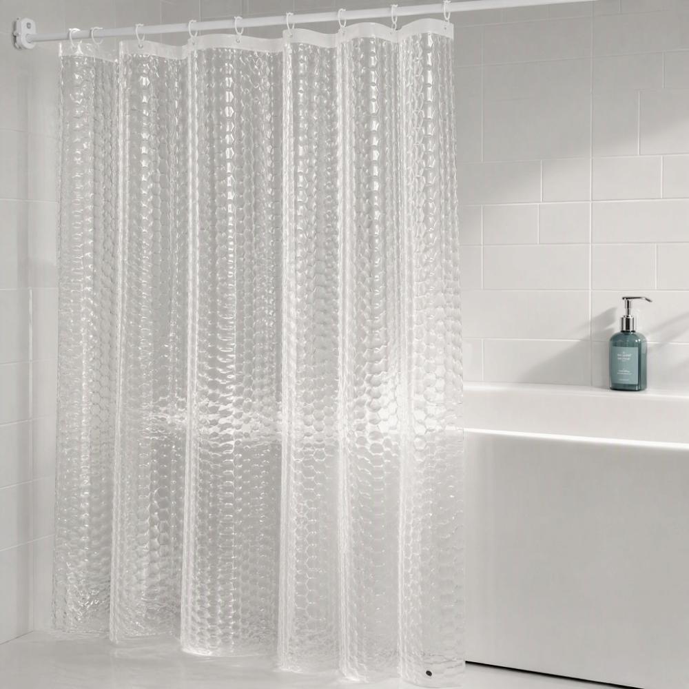 Halbtransparenter Badezimmervorhang Wasserkubus-Muster Wasserdichte Duschvorhang Toilette