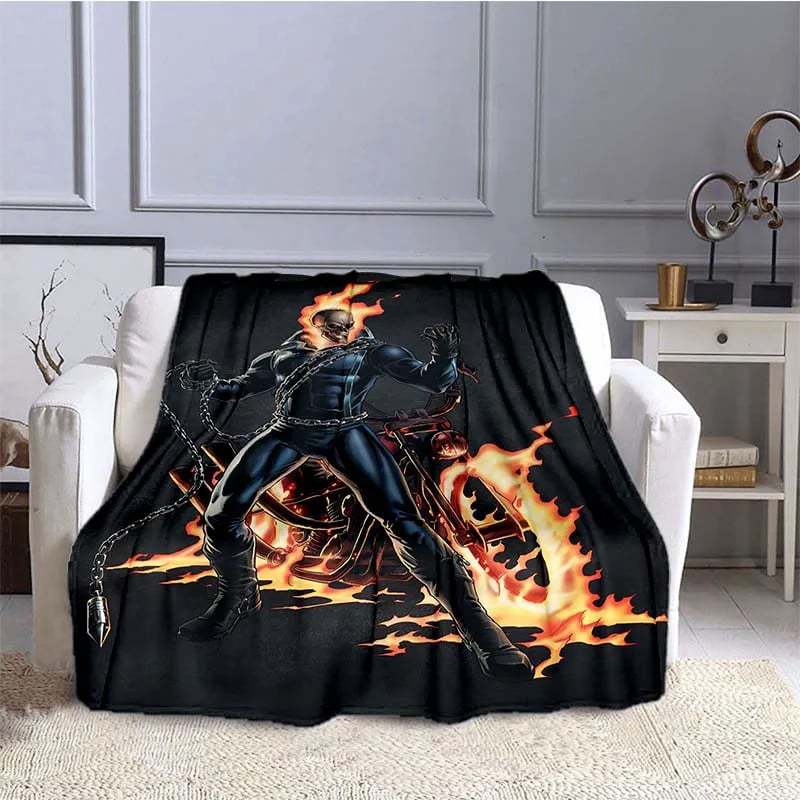 Flame Skeleton Motorcycle digital-printed polyester Bedroom velvet flannel cover blanket Fleece soft cover blankets for beds