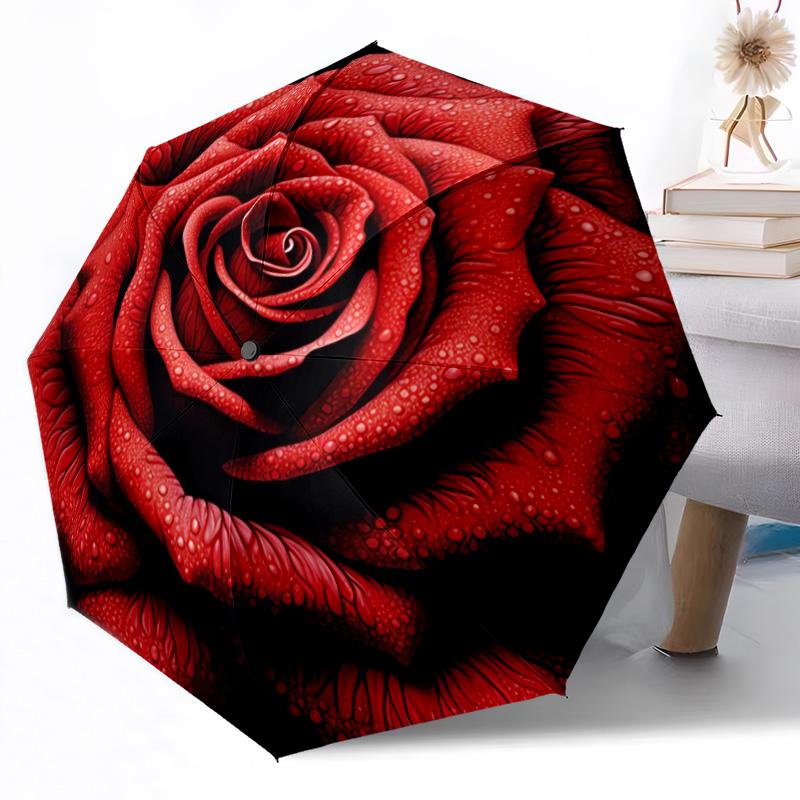 Ombrello Automatico da Esterno con Fantasia di Rose in Fiore Design Retrattile con 8 Stecche Resistenza Leggero Regalo Perfetto per Amici Familiari