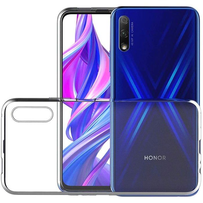 Case and Neck Strap for Honor 9X - Transparent Soft TPU Adjustable Black Cord Phonillico®