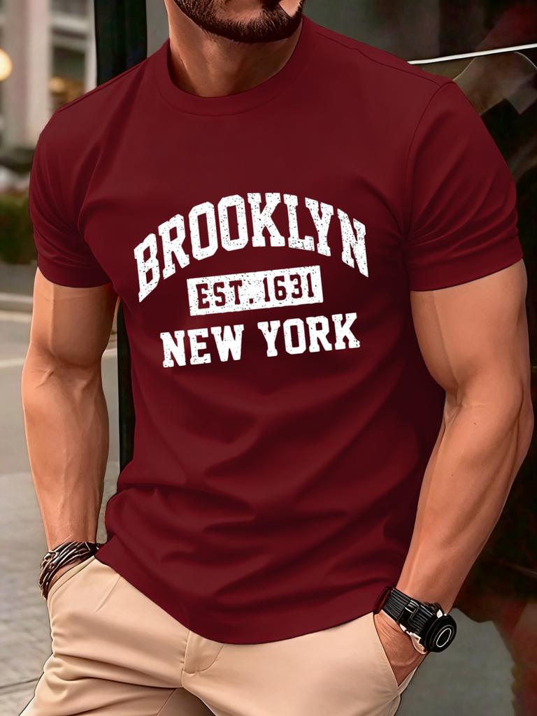 Brooklyn New York City Print T Shirt Men Fashion AllMatch Streetwear Crewneck Cotton Clothing Unisex Summer Loose TShirts