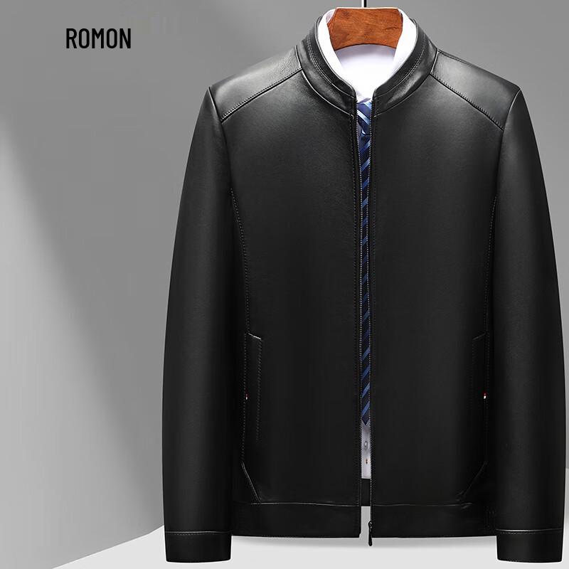 

Romone Men s Genuine Sheepskin Leather Jacket with Stand Collar 5XL
