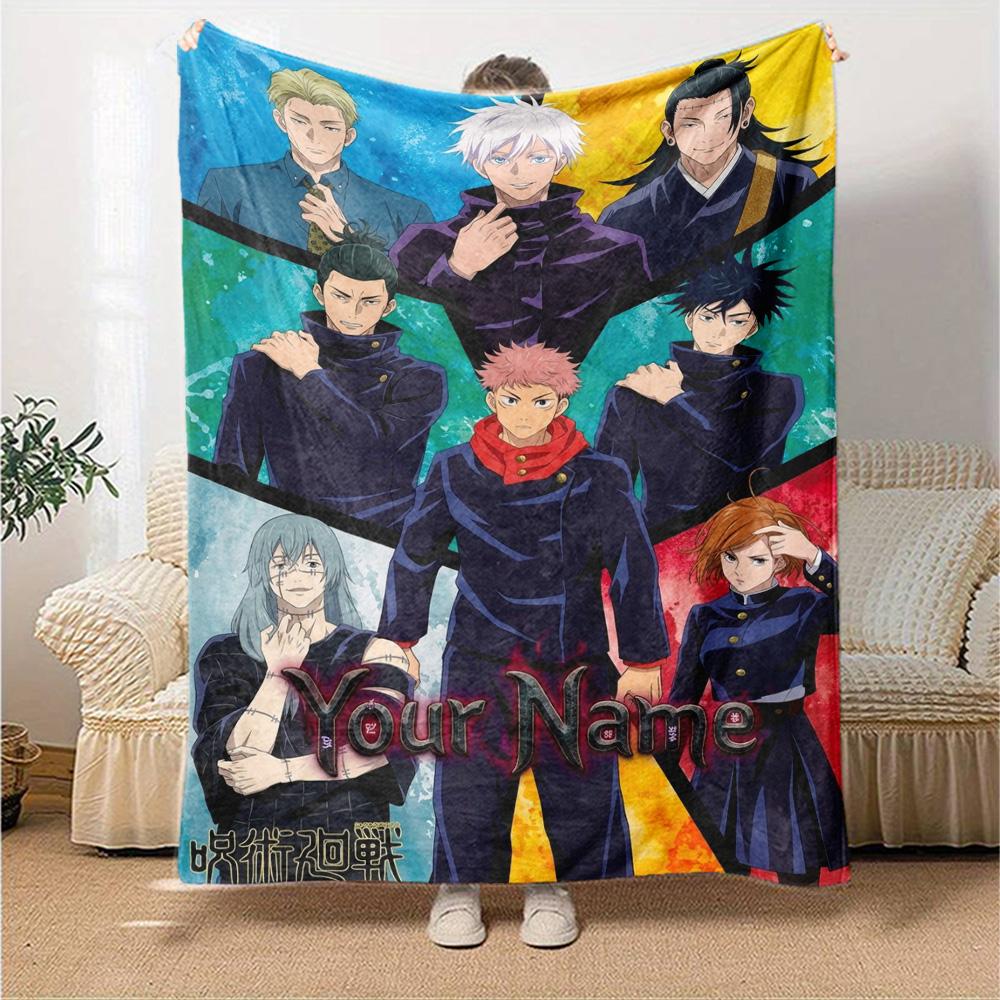 Name Custom Jujutsu Kaisen Print Flannel Blanket High Quality Warm Comfortable Cover for All Seasons Perfect for Gifts Home Decor