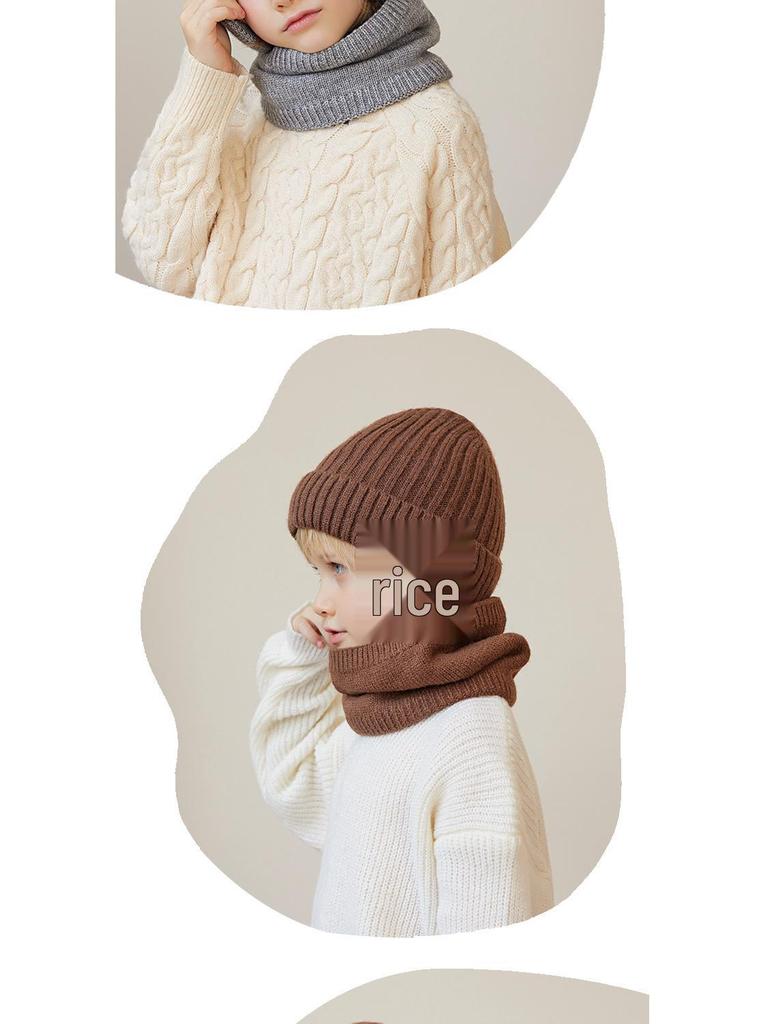 2153 Kids' Winter Hat & Fleece Scarf Set - Knitted Woolen, Warm Ear Protection, Pullover Design