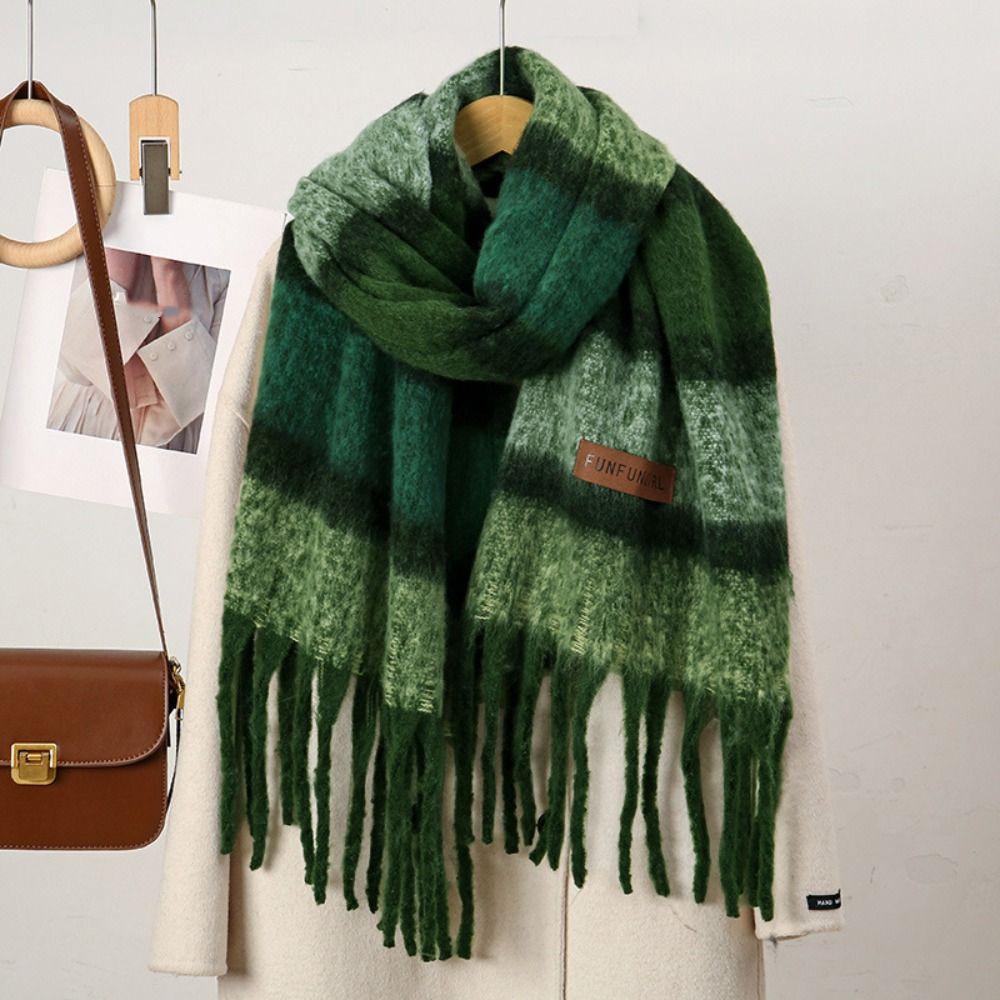 Windproof Knitted Stripe Scarf Thickened Long Wool Tassel Scarf Women's Cashmere Shawl Student