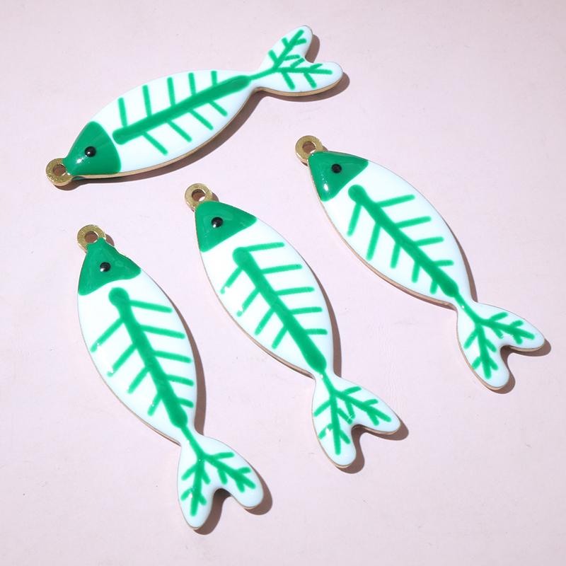 

10pcs 40x11mm Stainless Steel Enamel Skeleton Fish Charms Pendant DIY Jewelry Making Accessories Findings for Necklace Earrings
