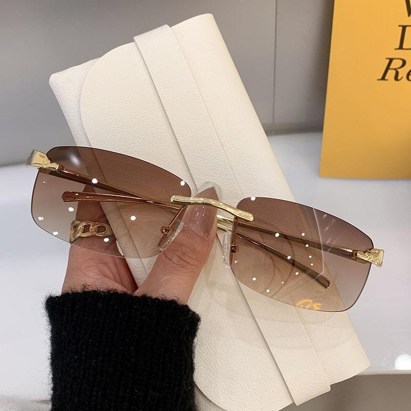 Vintage Sunglasses Rimless Cut Edge Sunglasses Fashion Designer Shades Luxury Golden Leopard Frame Sunglasses UV400