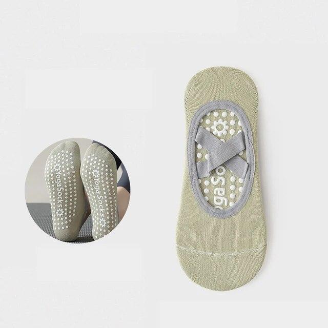 

1 пара носков для йоги, женские нескользящие короткие спортивные носки для экипажа, мужские тонкие впитывающие пот перекрестные ремни, батут, носки для пилатеса, танцев One size