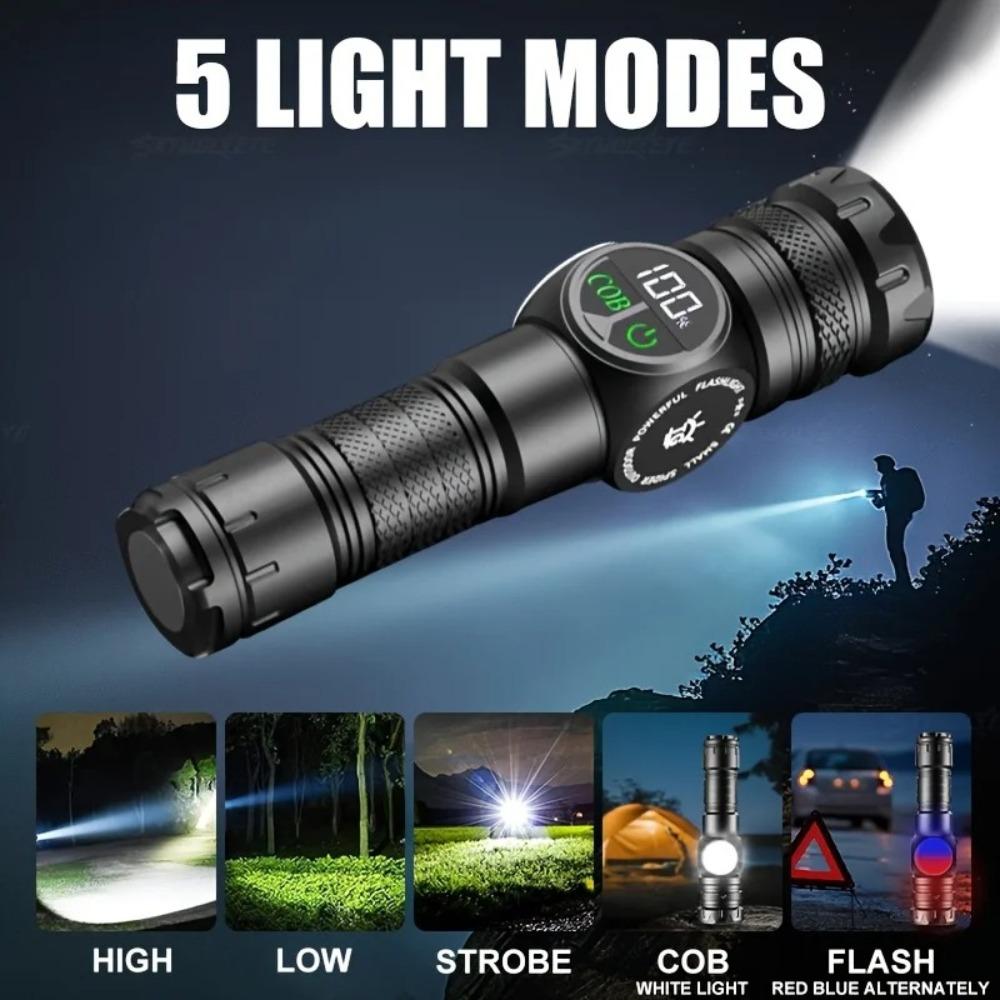 White Laser LED Flashlight Zoom function COB Side Light USB Rechargeable Torch Tail Magnet With Display Long Range Lamp