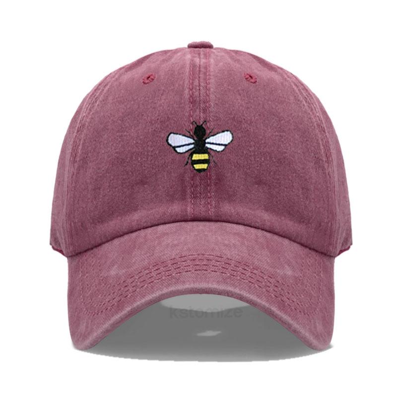 Washed Cotton Honeybee Embroidery Baseball Caps For Men Women Dad Hat Adjustable Snapback Cap Dropshipping