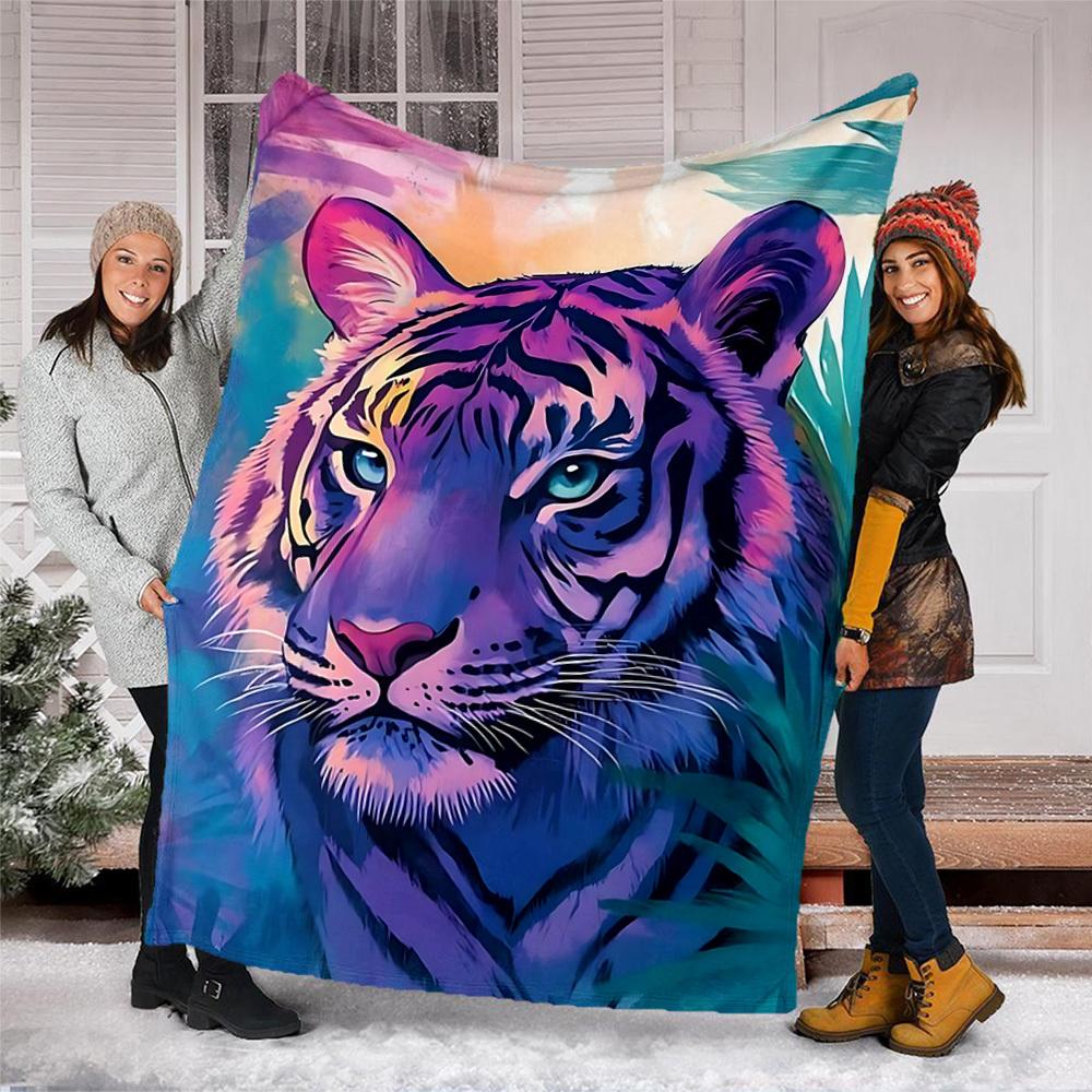 1pc Tiger Print Print Outdoor Blanket, Lightweight Polyester,