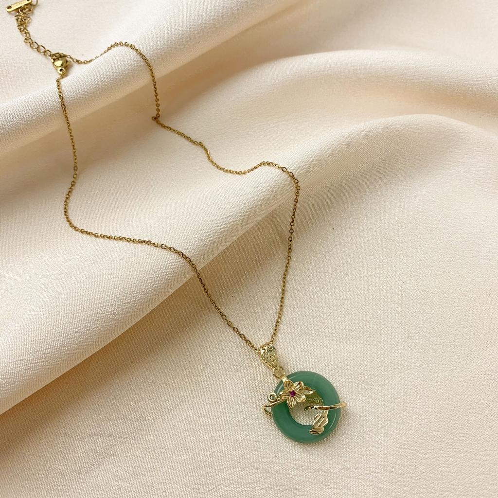 Necklace does not fade female summer trendy safety buckle ins cold wind Japanese and Korean lotus jade ring female high-end necklace