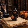 Halloween Wizard Figurine Witch Statue with Pumpkin, Cute In Pointed Hat & Black Robe, Resin Gothic 3D Carving Decoration Tabletop Decor for