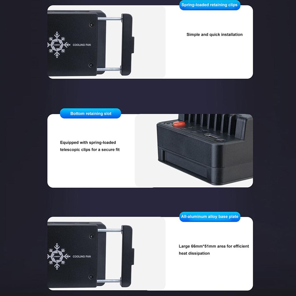 Camera Cooler with Spring Clip Design Smart Temperature Control Dual Cooling System Fit for A7M4  ZVE10  ZVE10II  A7C