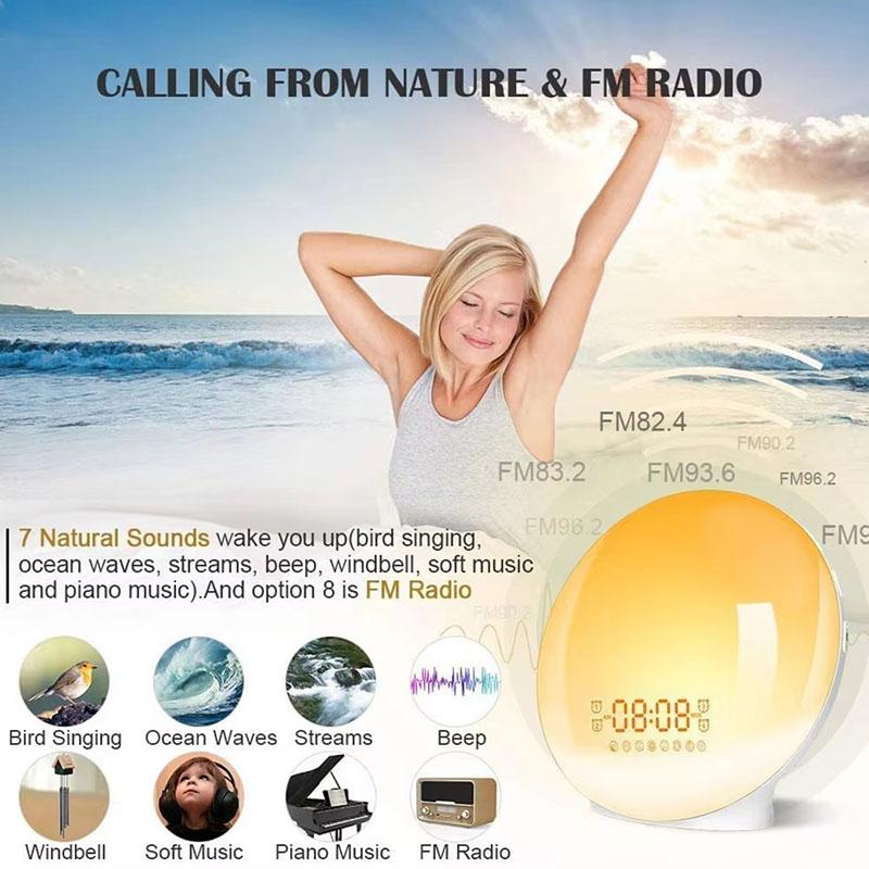 Smart Wake Up Light Alarm Clock Digital Desk Clock with Natural Sounds Bluetooth Speaker APP Control FM Radio Nightlight