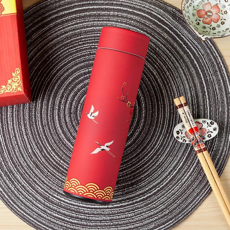 500ml Chinese Style Retro Thermos Stainless Steel Tea Cup Coffee Water Bottle Gift Box Leak-Proof Classic Best Gift Home Office