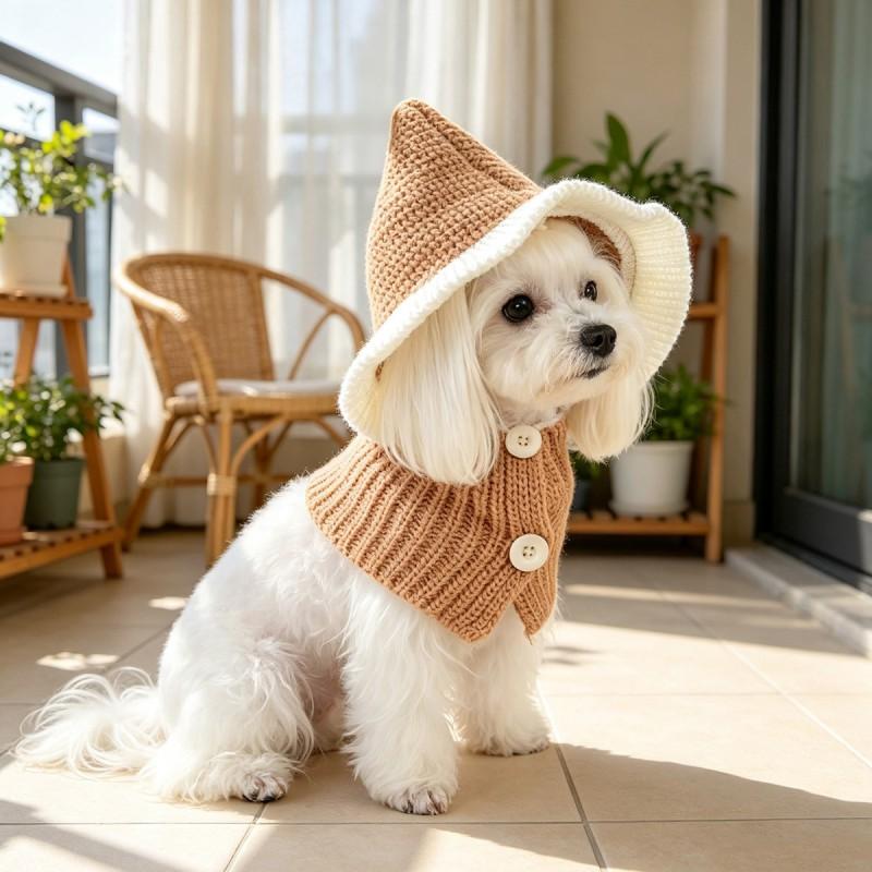 Pet Knit Hat With Ruffled Trim Small Dogs Cats Winter Warm Beanie Cap S M Size