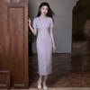 Purple National Style Medium and Long Cheongsam Improved Young 1011 New Women's Retro Slim Fit Small People Can Wear In Summer