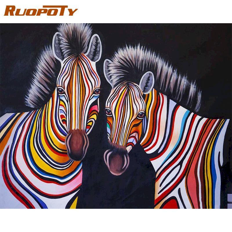 RUOPOTY Frameless Diy Paint By Numbers Animals Kit Acrylic Wall Art Picture By Numbers Canvas Painting For Home Decoration Arts