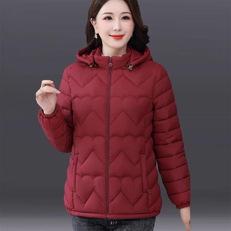 Women Cotton-Padded Down Jacket Long Sleeve Thin  Light Hooded Loose Cotton Coat Short Outwear