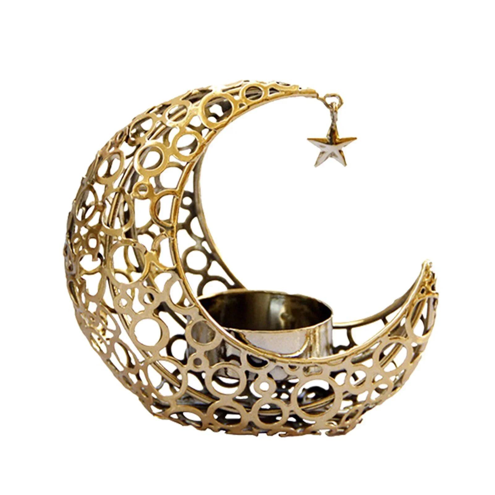 1 Pcs Crystal Pillar Candle Holders Moon Shaped Metal Candle Holders Moon Candle Stand Decorative Candlestick Holders For Table золотистый