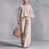 New women's solid color long-sleeved suit casual cotton and linen lantern sleeves top and trousers two-piece set