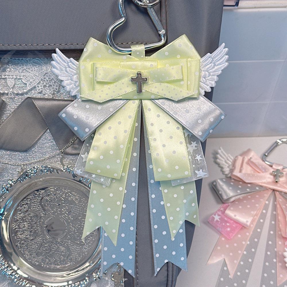 

DIY Handmade Itabag Decoration Keychain Cross Design Double Layer Ribbon Bag Pendant Kawaii Bow Design Anime Periphery жовтий