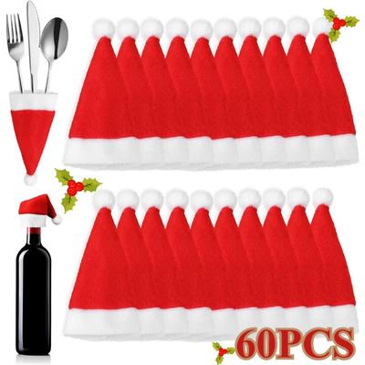 Weihnachtsgeschirr-Set - Nikolausmütze Bestecktaschenhalter für Gabel Messer Löffel, Feiertags-Dinnerparty-Dekor, Weihnachten Zuhause Küchenzubehör