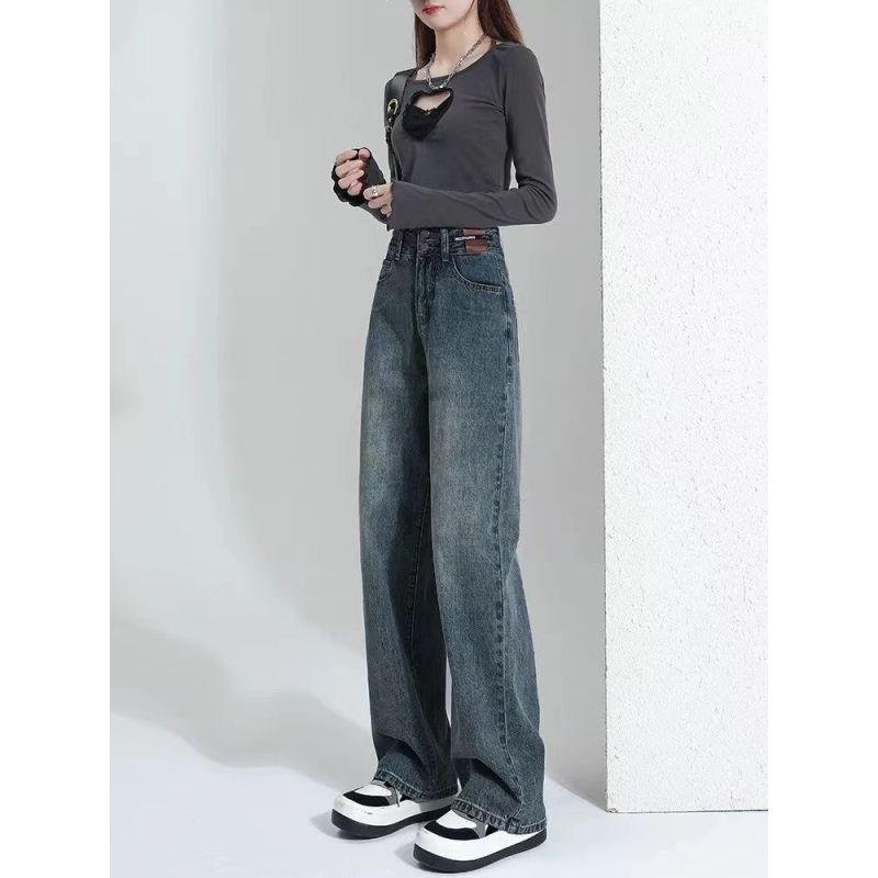 

Прямые джинсы с высокой талией, женские весенне-летние 2023, новый дизайн, свободные и тонкие висящие широкие брюки для мытья полов