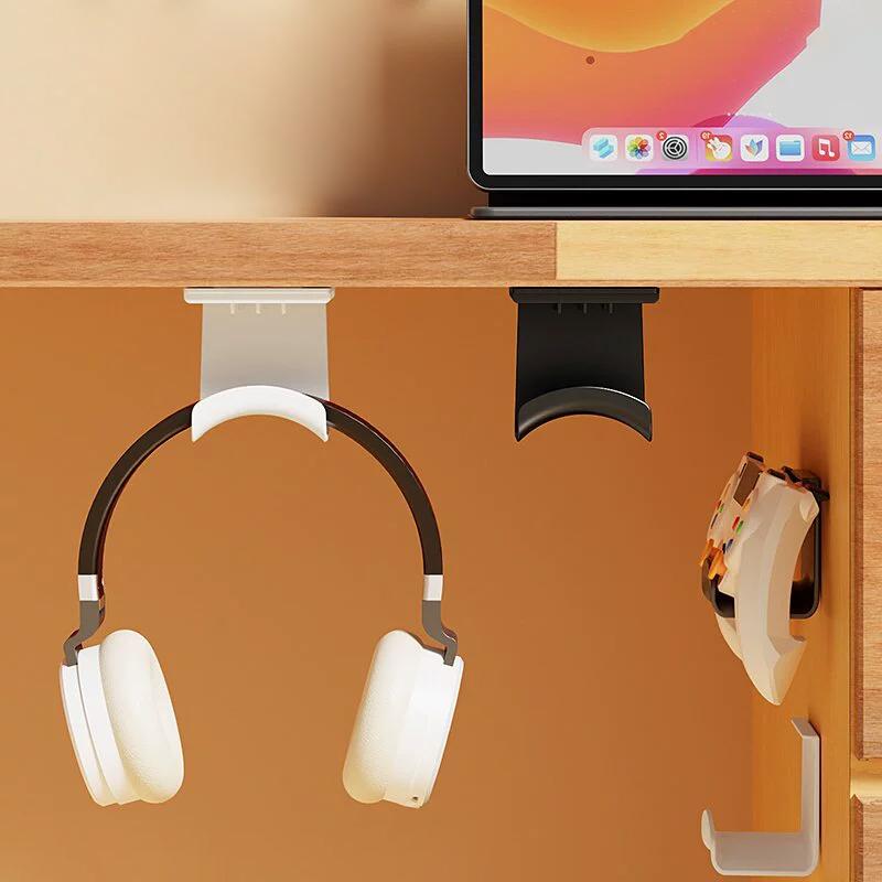 2 Pezzi Supporto Universale per Cuffie in Plastica Sotto Scrivania Gancio Adesivo a Parete Rastrelliera Porta Cuffie per Auricolari da Gaming
