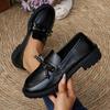 Fashion Loafer Women's Autumn New Round Toe Deep Mouth Rivet Bow Platform Non-Slip Wear-Resistant Medium Heel Single Shoes