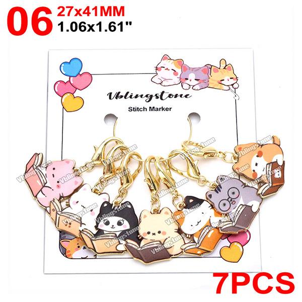Cat Knitting Stitch Markers Metal Animal Enamel Charms Crochet Locking Knitting Markers Sew Accessories