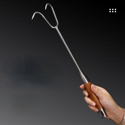 Fishing Meat Hook Stainless Steel Material Pear Wood Handle Hook Roast Bacon Roast Duck Marinated Meat Double Hook Meat Fork