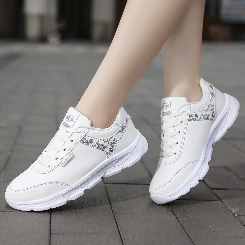 Leather waterproof sneakers lightweight soft-soled casual running shoes student women's shoes