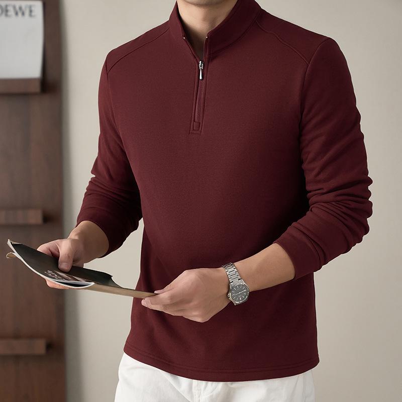Men s Cashmere Silk Stand Collar Zipper Hoodie - Warm Solid Color Base Layer for Autumn/Winter 2025 M