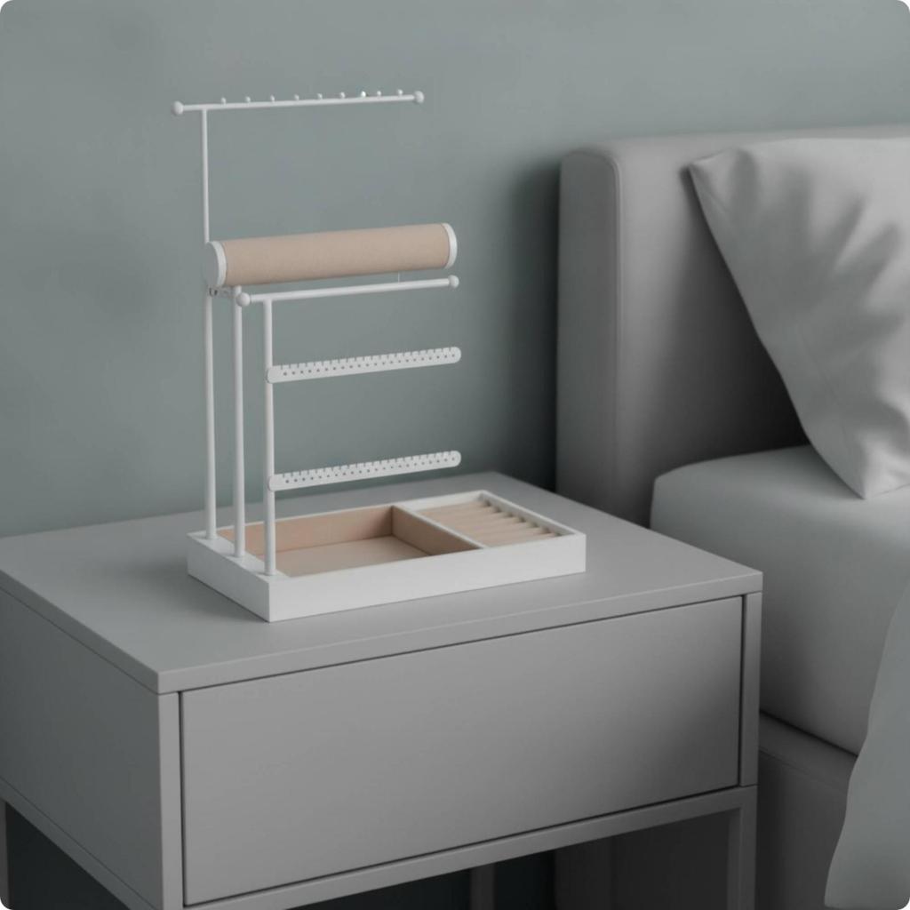 Jewelry Organizer with Wooden Base Decorative for Dressing Table, Bedroom