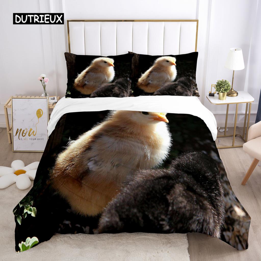 Kylling Dynetrekksett Gårdsdyr Dynetrekk Liten Kylling Enkelt Sengetøy for Gutt Jente Mikrofiber 2/3 stk Dyne Trekk