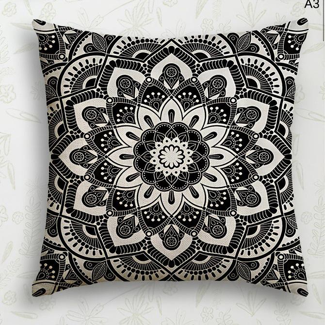 Black and White Mandala Pillowcase ,Sofa Bedroom Cushion Cover, Single-sided Printing, Without Pillow Core
