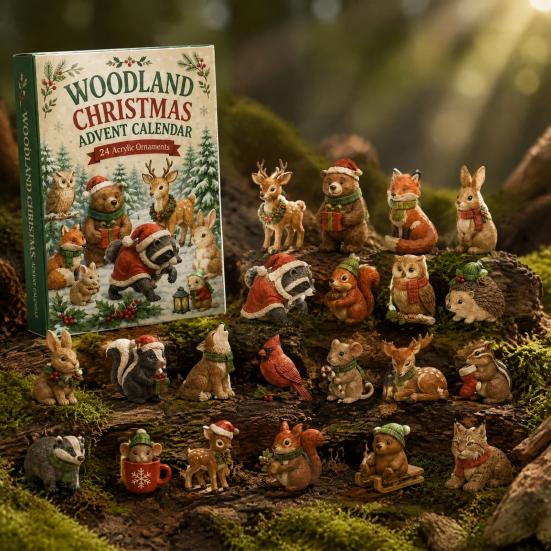 Calendario dell'Avvento Scatola 24 Giorni Calendario di Natale, Animali del Bosco Conto alla Rovescia Elfi Acrilici Figure Giocattoli Carini da Collezione per Decorazione Festa di Natale Natura